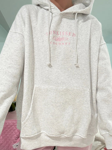 Pearl Grey Hoodie with Pink Embroidered Logo for Cozy Street Style