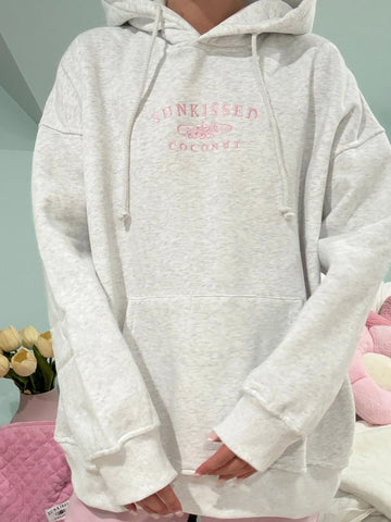 Pearl Grey Hoodie with Pink Embroidered Logo for Cozy Street Style