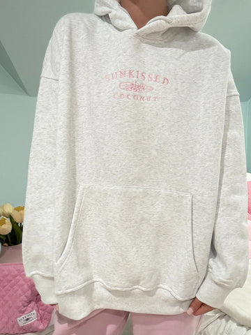 Pearl Grey Hoodie with Pink Embroidered Logo for Cozy Street Style
