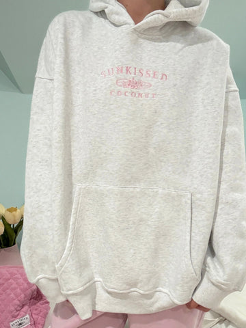 Pearl Grey Hoodie with Pink Embroidered Logo for Cozy Street Style