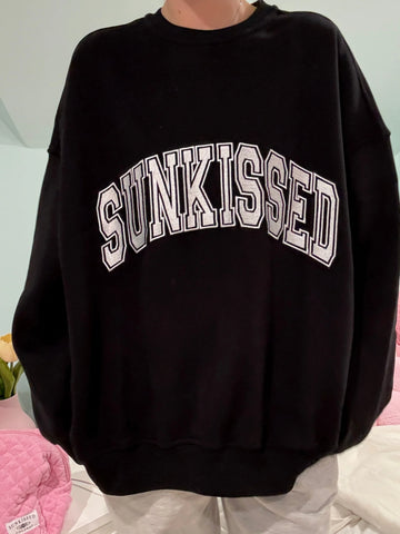 Black Varsity Sweatshirt with Embroidered Sun Design