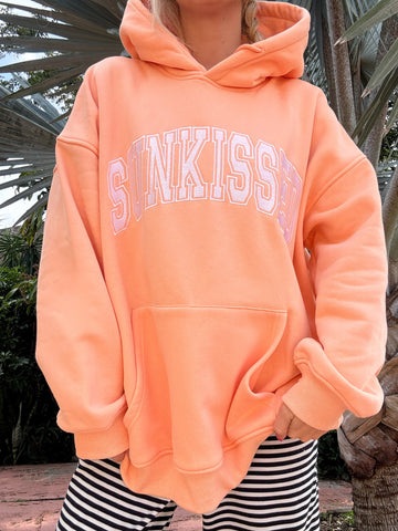 Vibrant Sherbet Orange Varsity Hoodie with Embroidered Details