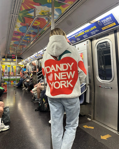 Oversized Heathered Gray Hoodie with Embroidered NYC Street Style