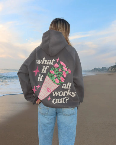 Cozy Oversized Hoodie with Inspirational Faux Suede Embroidery