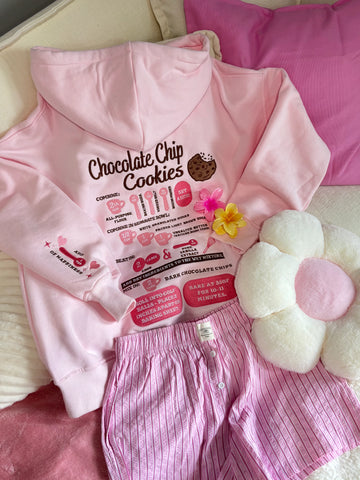 Light Pink Hoodie with Chocolate Chip Cookie Embroidery for a Sweet Everyday Look