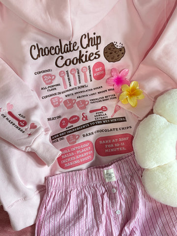 Light Pink Hoodie with Chocolate Chip Cookie Embroidery for a Sweet Everyday Look