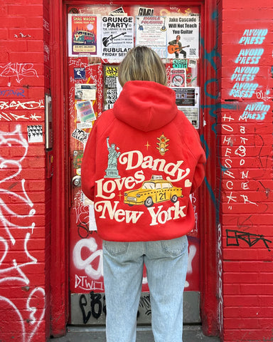 Oversized Red Hoodie with Embroidered NYC Detail for Everyday Luxury
