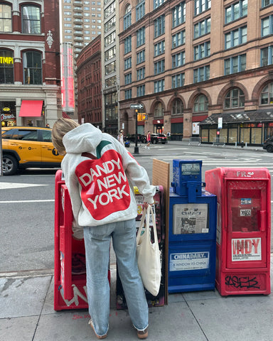 Oversized Heathered Gray Hoodie with Embroidered NYC Street Style