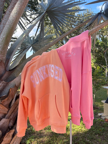 Vibrant Sherbet Orange Varsity Hoodie with Embroidered Details