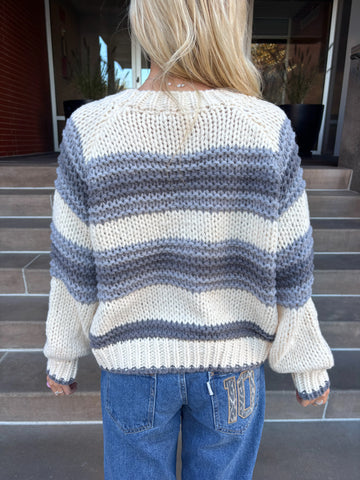 Chunky Knit Button-Up Cardigan in Dreamy Blue for Cozy Layering