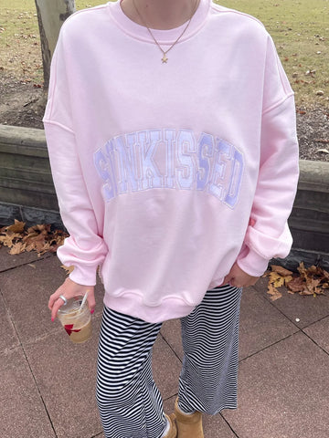 Blush Pink Embroidered Varsity Sweatshirt for Effortless Street Style