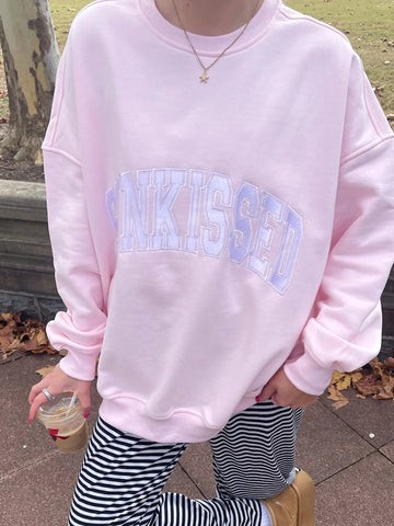 Blush Pink Embroidered Varsity Sweatshirt for Effortless Street Style