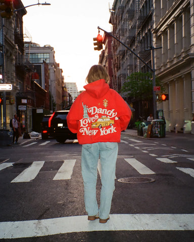 Oversized Red Hoodie with Embroidered NYC Detail for Everyday Luxury