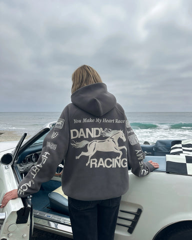 Oversized Hoodie with Heart Racing Patchwork for Cozy Everyday Style