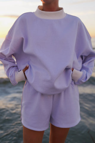 Mini Striped Mockneck Sweatshirt in Blue and White for Effortless Layering