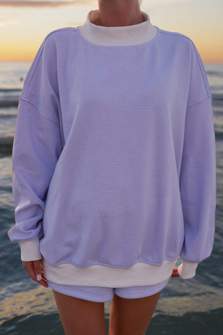 Mini Striped Mockneck Sweatshirt in Blue and White for Effortless Layering