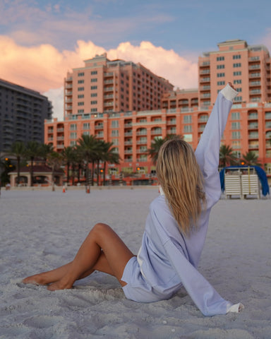 Mini Striped Mockneck Sweatshirt in Blue and White for Effortless Layering