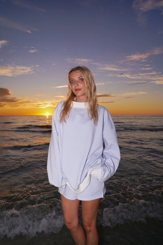 Mini Striped Mockneck Sweatshirt in Blue and White for Effortless Layering