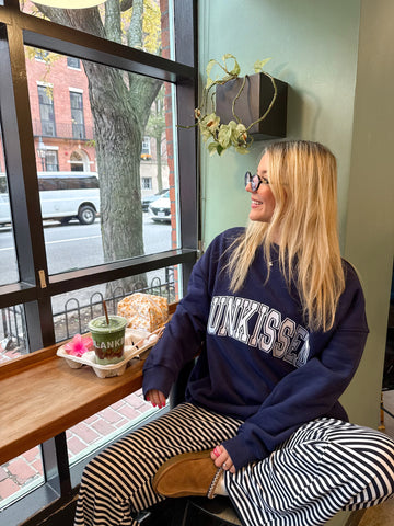 Navy Blue Varsity Embroidered Sweatshirt for Effortless Street Style