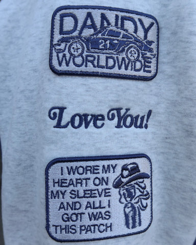 Oversized Blue Hoodie with Racing Heart Patchwork for Effortless Streetwear Style