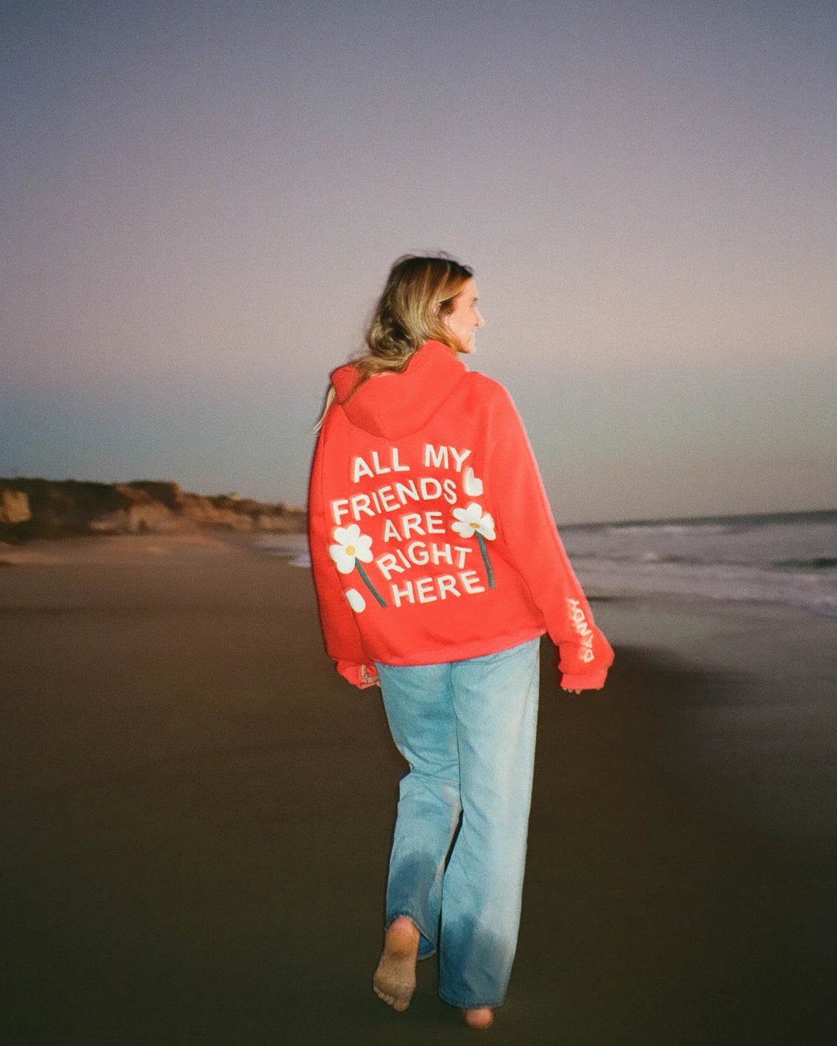 Vintage Stitched Friendship Hoodie in Red for Cozy Everyday Style