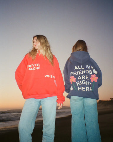 Vintage Stitched Friendship Hoodie in Red for Cozy Everyday Style