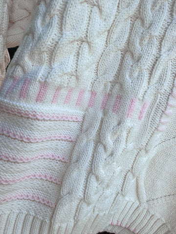 Cozy Patchwork Knit Sweater with Pink Stitching for Everyday Charm