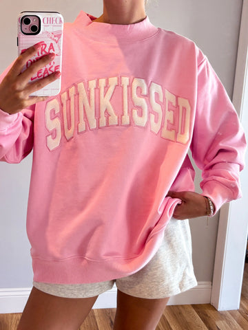 Pink Varsity Sunkissed Embroidered Mockneck Sweatshirt in Cozy 100% Cotton