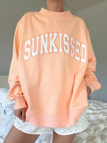 Vibrant Papaya Orange Embroidered Mockneck Sweatshirt for a Sunkissed Look