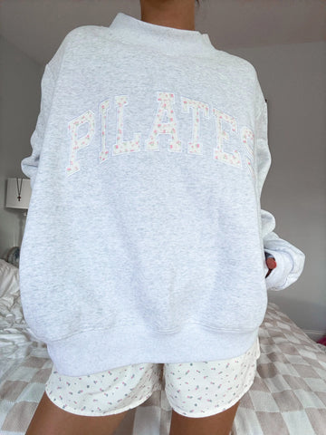 Pearl Grey Mockneck Sweatshirt with Pilates Embroidery - Effortless Everyday Elegance