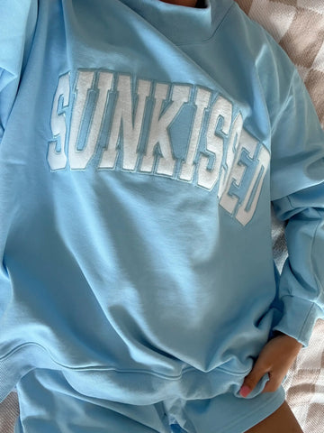 Vintage Embroidered Mockneck Sweatshirt in Berry Blue - Cozy Cotton Everyday Style