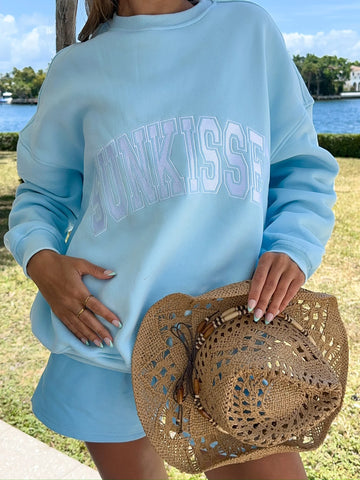 Varsity Embroidered Sweatshirt in Icy Blue for Effortless Street Style