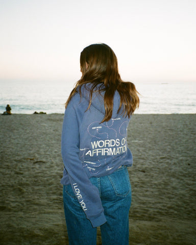 Oversized Blue Hoodie with Inspirational Words of Affirmation for Cozy Everyday Style