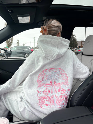 Pearl Grey Palms Hoodie for Effortless Island Vibes