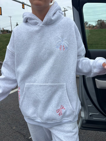 Pearl Grey Palms Hoodie for Effortless Island Vibes