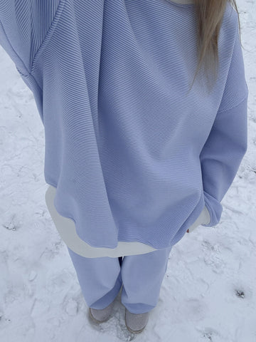 Mini Striped Mockneck Sweatshirt in Blue and White for Effortless Layering