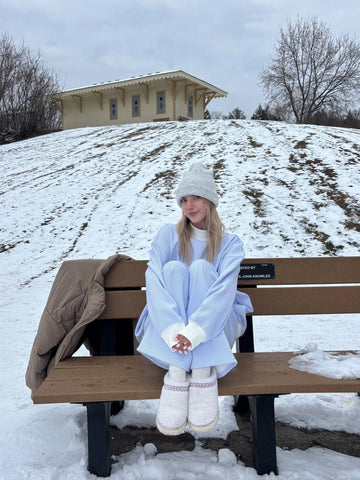 Mini Striped Mockneck Sweatshirt in Blue and White for Effortless Layering