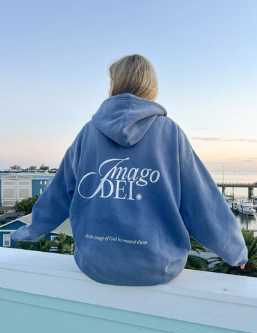 Indigo Oversized Hoodie with Inspirational Imago Dei Design