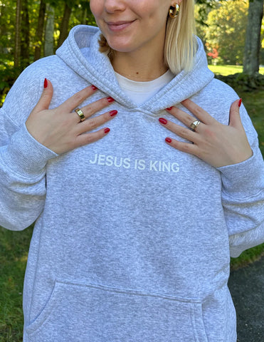 Heather Grey Jesus Is King Unisex Hoodie - Inspirational Streetwear