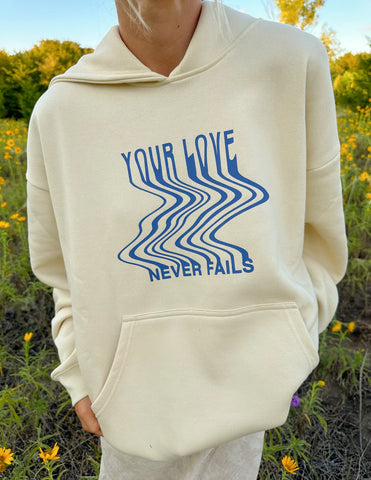 Inspiring Cream Hoodie with Romans 8:38-39 Faith Verse