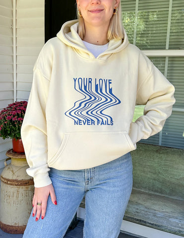 Inspiring Cream Hoodie with Romans 8:38-39 Faith Verse