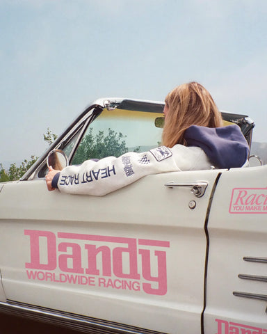 Oversized Blue Hoodie with Racing Heart Patchwork for Effortless Streetwear Style