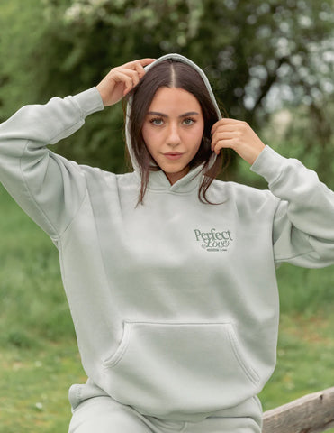 Cozy Marsh Green Hoodie with Inspirational Love Verse
