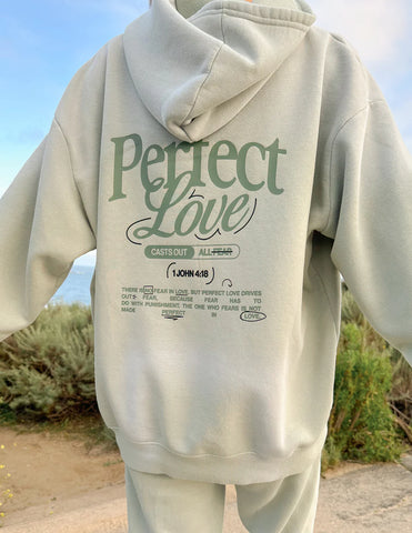 Cozy Marsh Green Hoodie with Inspirational Love Verse