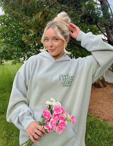 Cozy Marsh Green Hoodie with Inspirational Love Verse