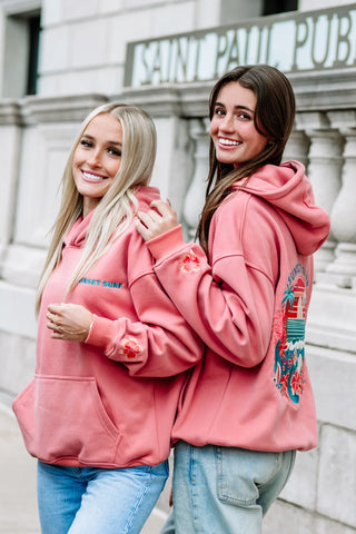 Sunset Surf Hoodie in Coral Hibiscus for Cozy Everyday Adventures