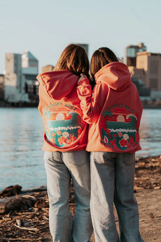 Sunset Surf Hoodie in Coral Hibiscus for Cozy Everyday Adventures