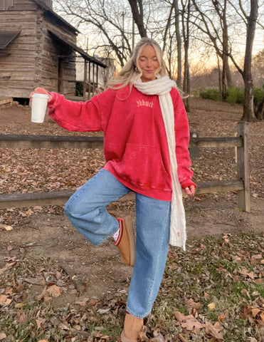 I AM Unisex Hoodie - Bold Faith Inspired Streetwear in Ribbon Red