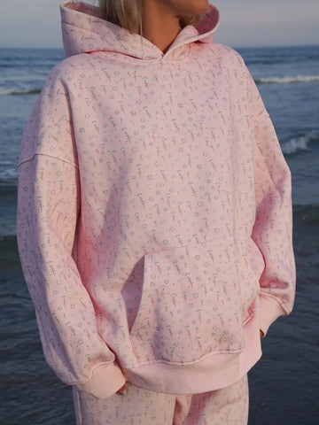Blush Pink Floral Hoodie with Ditsy Blue Blooms for Cozy Everyday Style