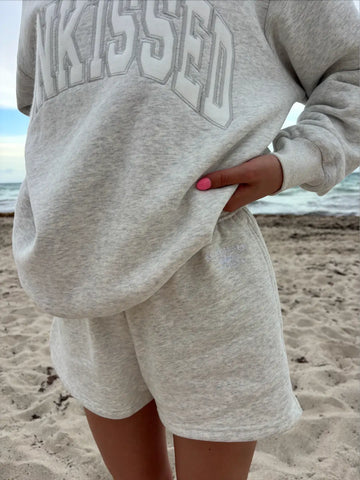 Pearl Grey Embroidered Mockneck Sweatshirt for Effortless Everyday Style